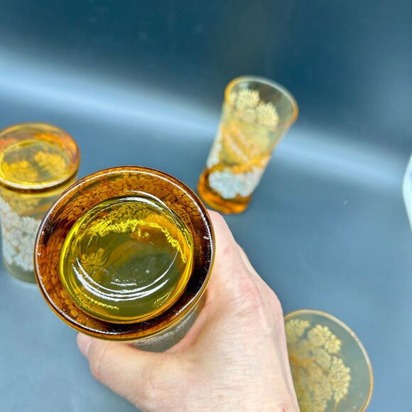 Vintage Amber Libbey Dragonfly Tumblers Drinking Glasses Set of 6 (A) - Picture 5 of 6